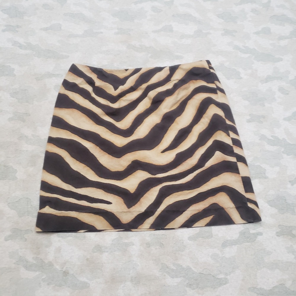 Vintage Lauren Ralph Lauren Mini Skirt Women 12 Tan Animal Print Luxury